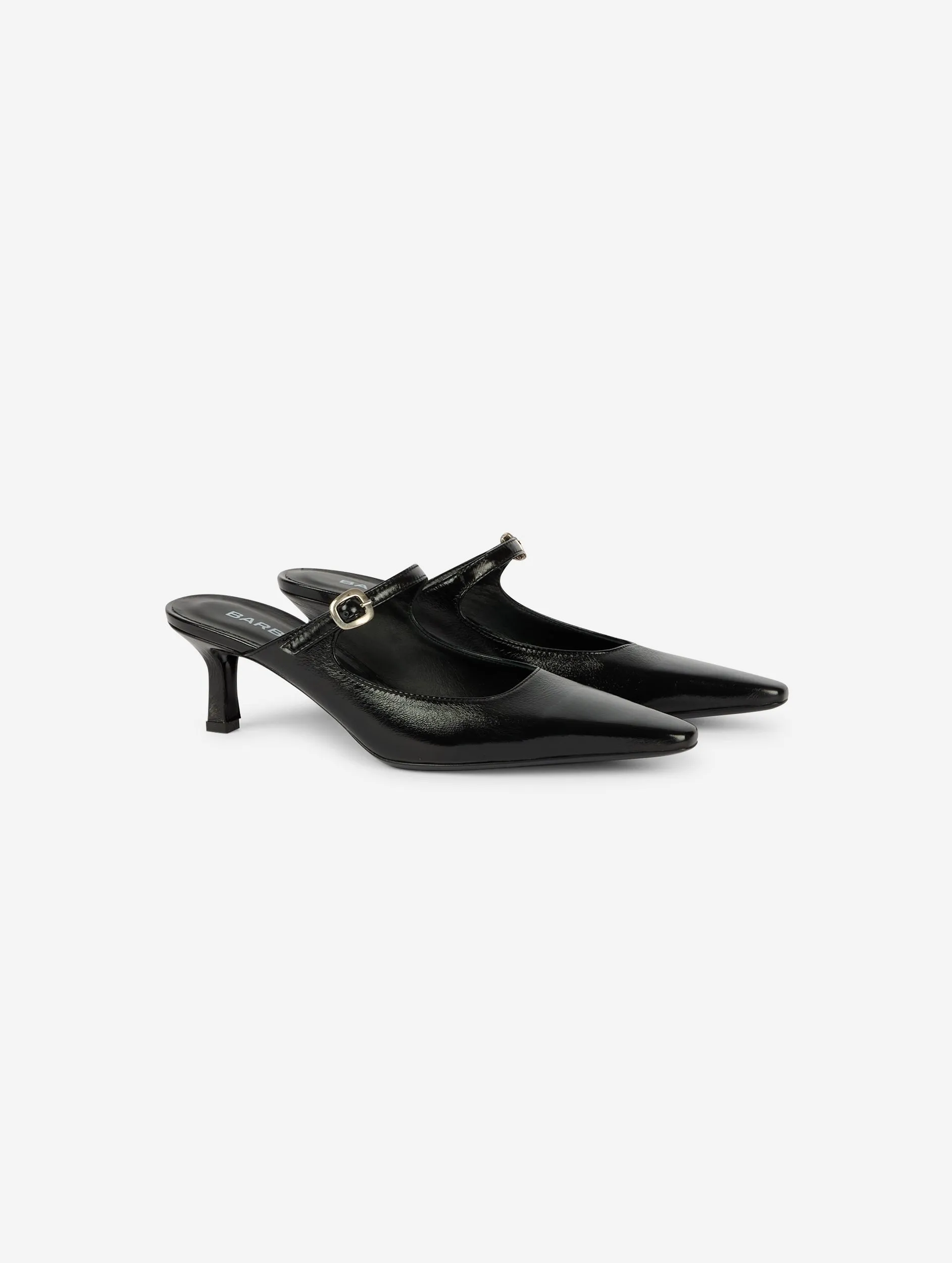 Mules en vernis noir à talon