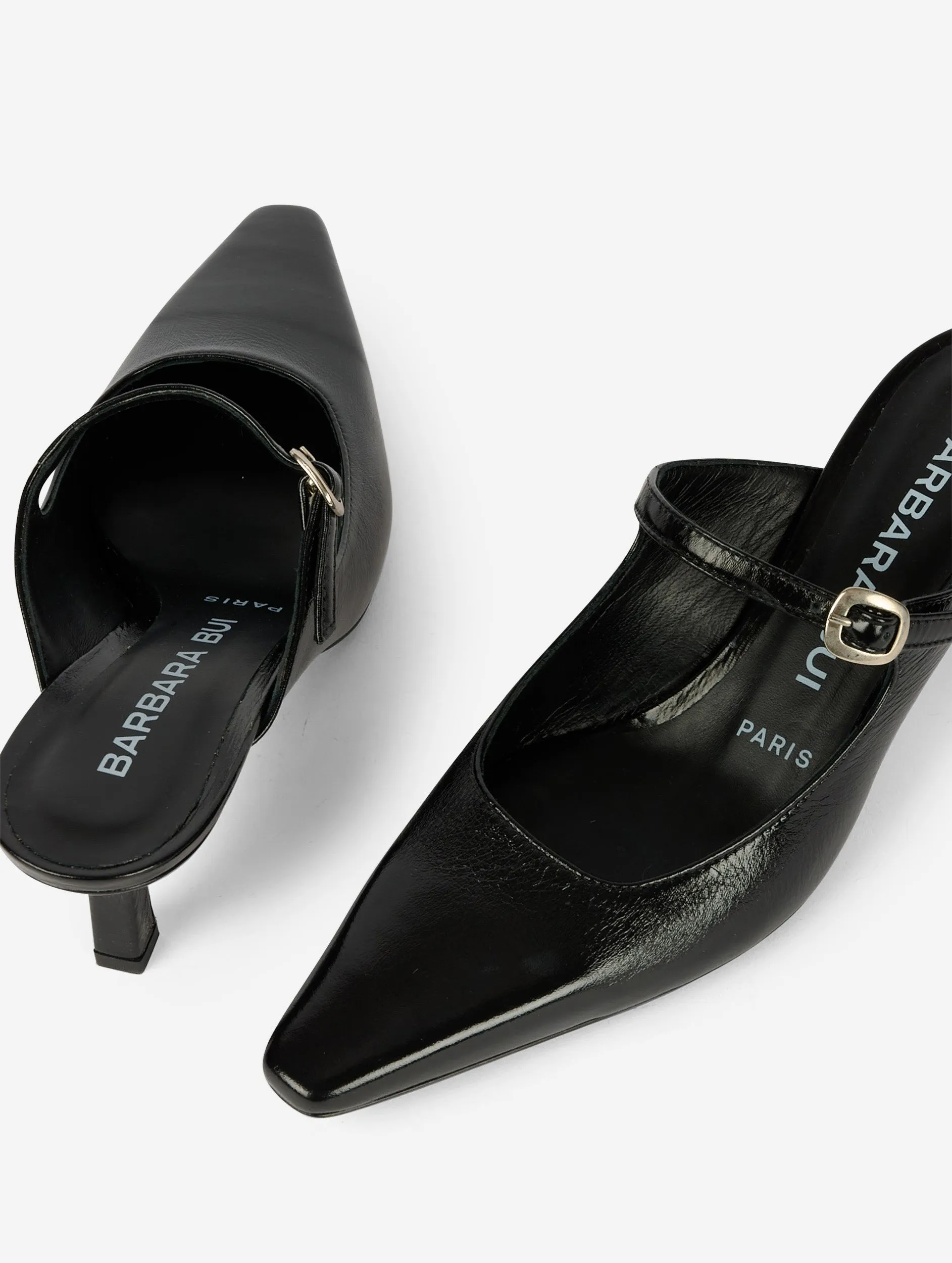 Mules en vernis noir à talon