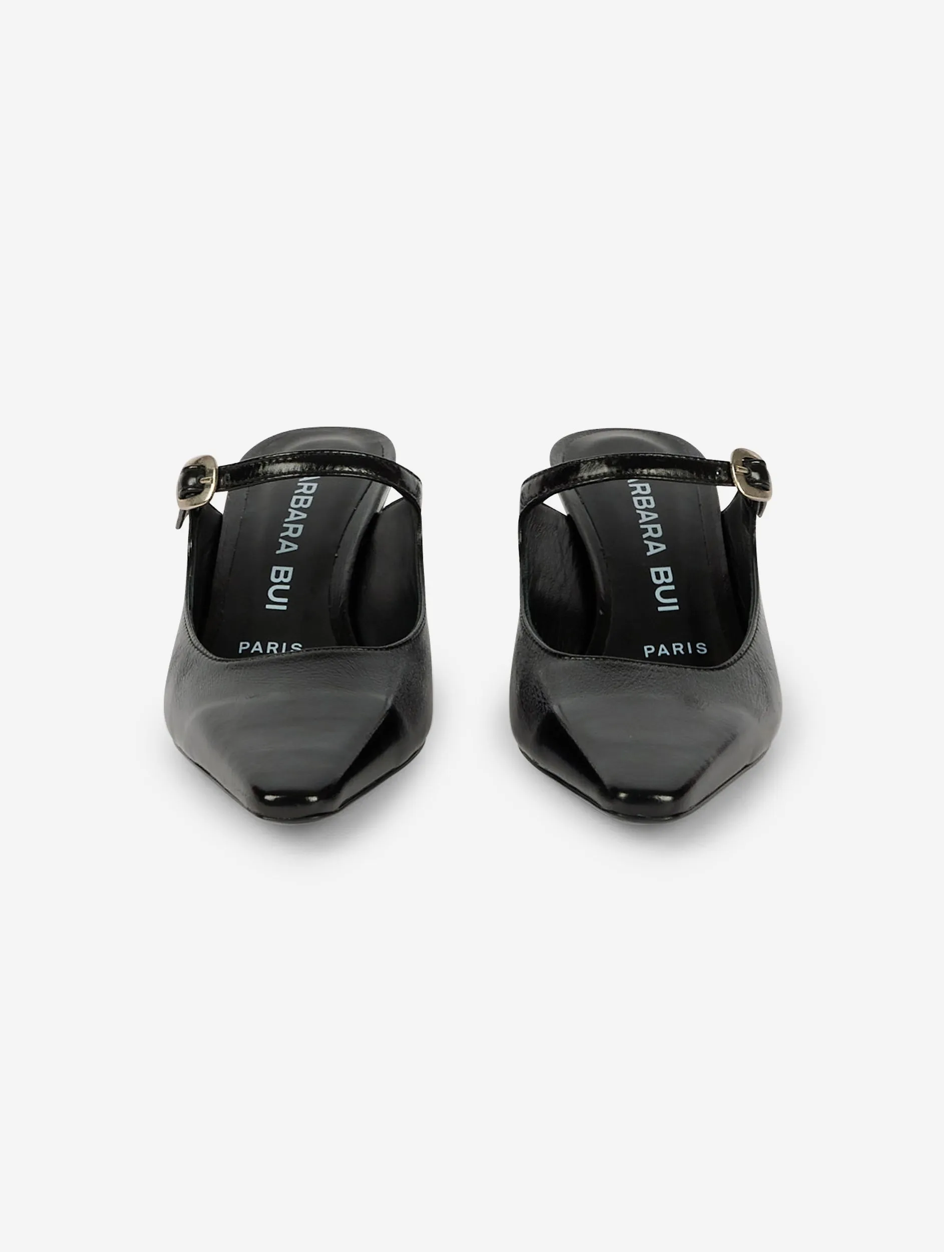 Mules en vernis noir à talon